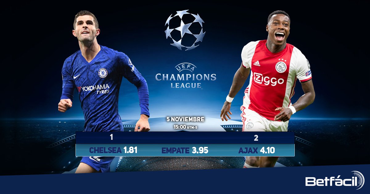 betfacil's tweet photo. #ChampionsLeague ⚽️

#ChelseaFC  🆚 #Ajax 

🕢3:00 pm (GTM-5)

Haz tu apuesta única o combinada y gana con los mejores 
💸🔋💰❗️https://t.co/YiHfGL0J9S❗️ 💸 🔋💰

#ChelseaFC  #ChelseaAjax  #betfacil #esfácil #Londres #London #UCL #DiaD https://t.co/ffmvxRugkd