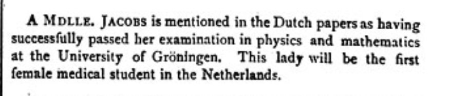 <a href="/univgroningen/">University of Groningen</a> <a href="/nature/">nature</a> We were mentioned because one of our students passed her exams and graduated to medical school, becoming the first female student to do so in the Netherlands. 

That's right: it was Aletta Jacobs 

en.wikipedia.org/wiki/Aletta_Ja…