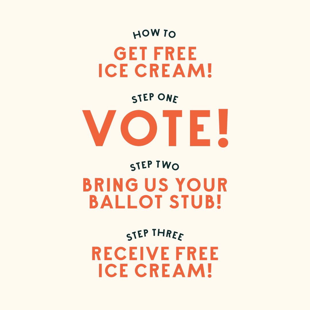 mollymoon's tweet photo. Attention Seattle and King County residents! Today is general Election Day! Don't forget to get in your ballots by 8pm tonight! Since it's a local election, we're giving anyone who brings us their ballot stub a FREE single scoop of any flavor ice cream today-Tuesday November 5th! https://t.co/HmS7OBdYU7