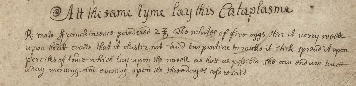 HistoryElaine's tweet photo. Skipped ahead to @FolgerLibrary v.b.400 page 57. Lots of fascinating material such as the use of "perciles of towe" (parcels of tow) to apply a cataplasme. #animalproducts #materialhealthtech #emroctranscribes #histmed https://t.co/5p5tOoe1mm https://t.co/b2dc5hsIHD