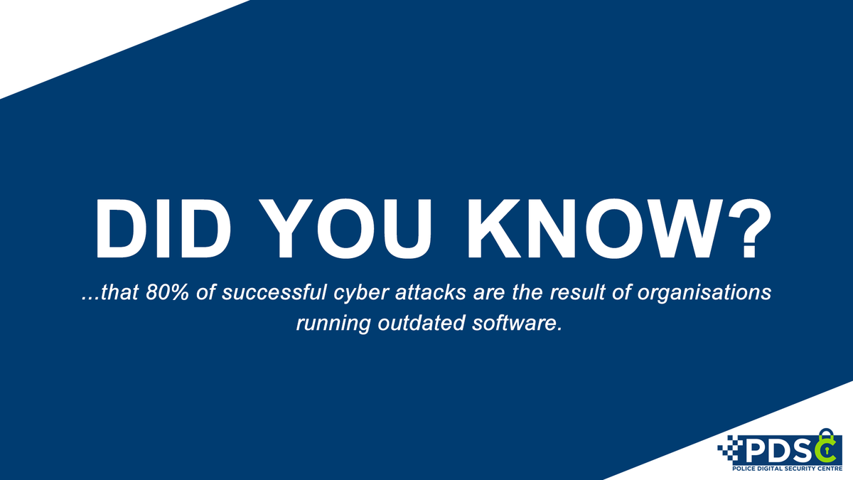 PoliceDSC's tweet photo. Did you know that 80% of successful cyber attacks are the result of organisations running outdated software?

The WannaCry ransomware attack caused disruptions by exploiting computers running an outdated operating system.

For more security advice visit: https://t.co/rmnz0snECp https://t.co/CcVYbuoGxu
