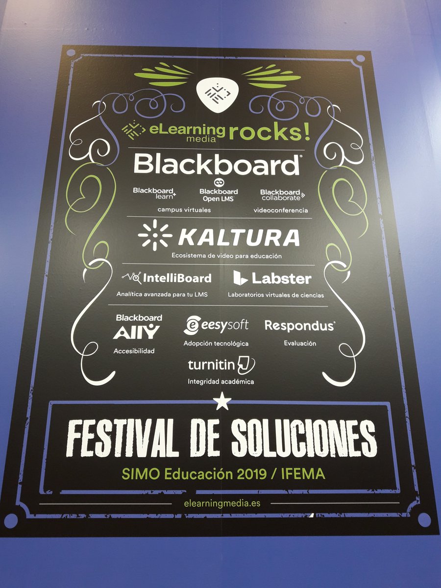 elearning_media's tweet photo. ¿Estás hoy en #SIMOEDU19? Pásate por nuestro stand 6B06 y descubre todo un Festival de Soluciones #eLearning para tu institución. Somos partners oficiales de @Blackboard, @Kaltura, @labster, @IntelliBoardnet y @Turnitin ¡Nos vemos en @SIMOEDU_ ! #eLearningmediarocks 🤘 https://t.co/AoKblZbJGg