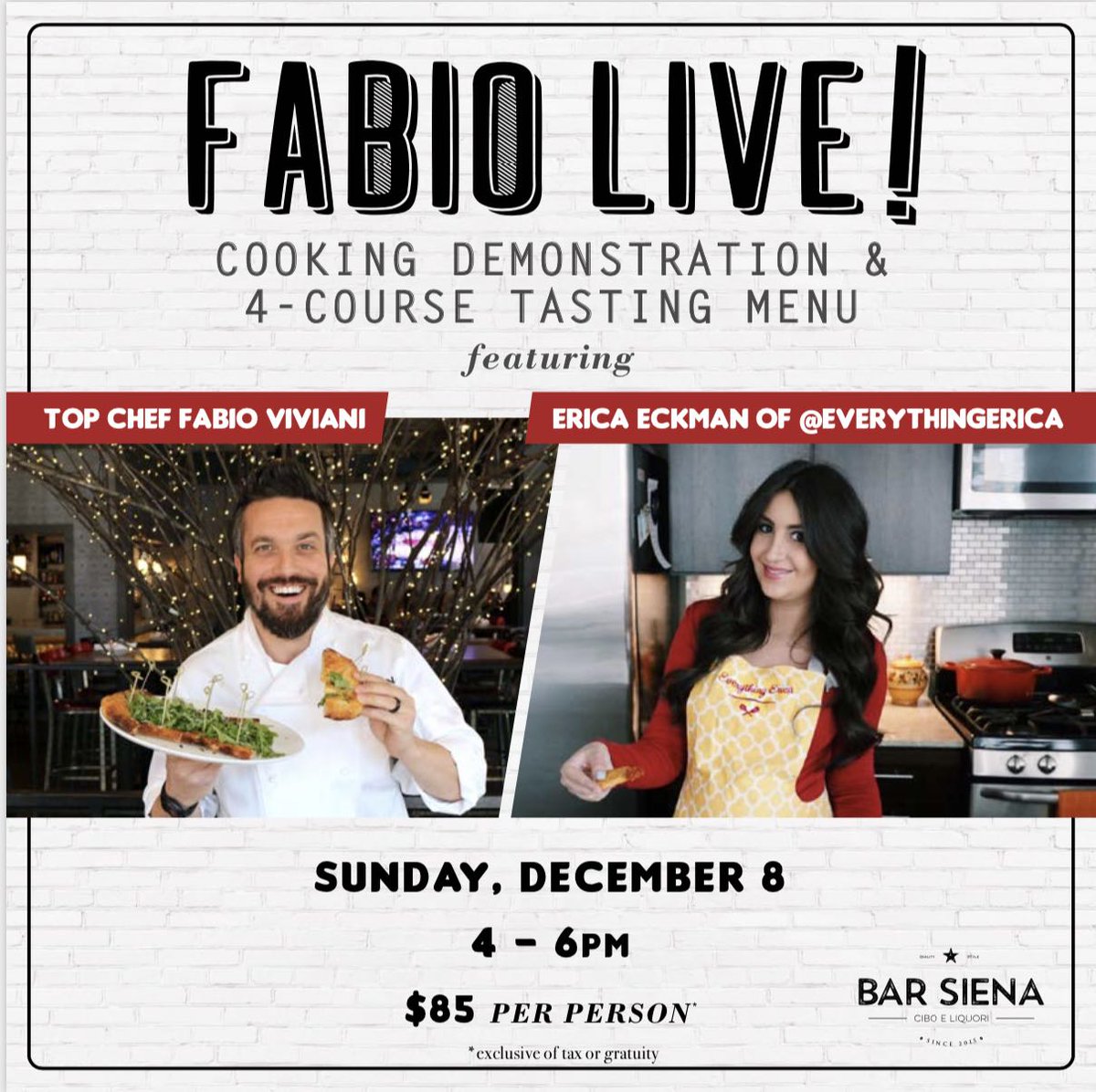 Fabio LIVE! is BACK just in time for the holiday season — Join us with @fabioviviani and @everythingerica on Sunday, December 8th. TICKETS ARE ON SALE NOW! 🍴 #FabioLIVE bit.ly/FabioLive2019