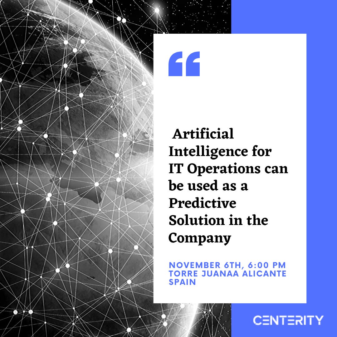 Join us tomorrow, bit.ly/2qqHgk0 to learn more about how Artificial Intelligence for IT Operations can be used as a Predictive Solution in the Company @aquorabe @marceloalazraki

#Digitization #AIOPS