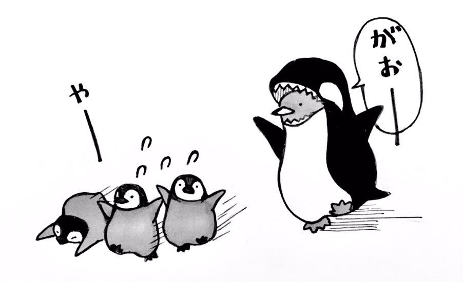 赤血球 ペンギンの島のシャチこんななんだよ これで金を稼ぐんだよ でもたまに持ち場離れてカモメ見に行ってたりする