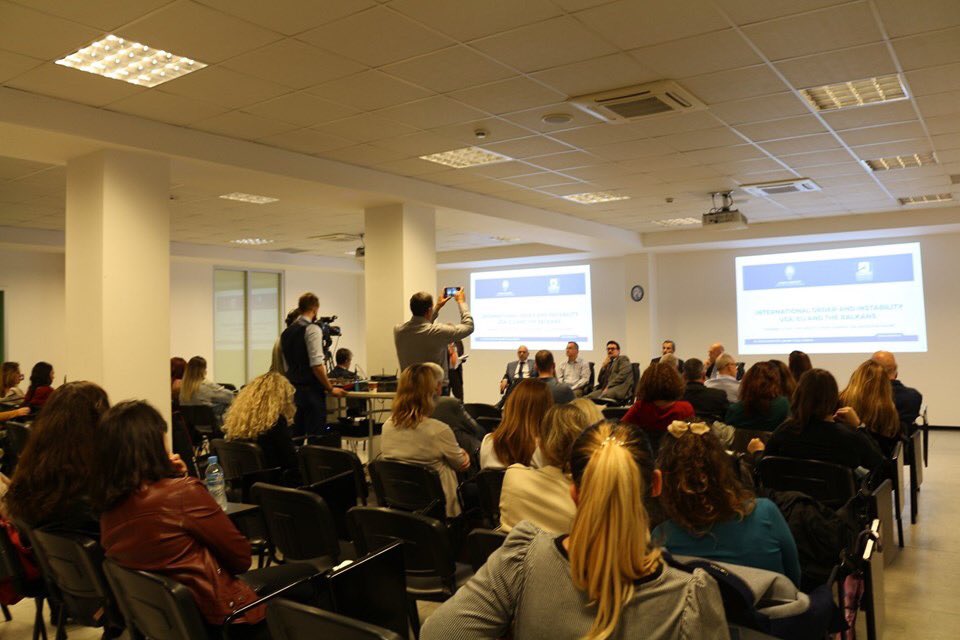 "International Order &amp; Instability, USA, EU and the Balkans". Chaired by <a href="/raulcaruso/">Raul Caruso</a>. Thanks to: H.E. @alwatchesthesky Italian Ambassador; H.E. <a href="/CejkuArben/">Arben Çejku</a> ; Erik Gartzke (University of California San Diego); <a href="/aruggeri_eu/">Andrea Ruggeri</a> (University of Oxford). 
#peace #albania #balkans #EU #US