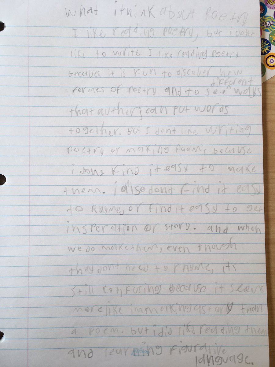 Ms_EMcCann's tweet image. “To me poetry is okay” 😂 Fantastic #reflectivefeedback in our #writersnotebooks this week! I always appreciate when Ss help me plan how to explore #poetry with my classes again next year 🙌 #studentvoice #reflectivepractice #studentfeedback #brutalhonesty