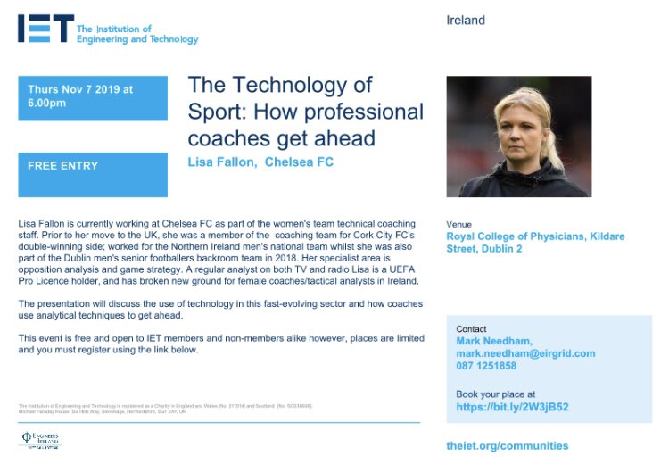 Great opportunity to hear a talk from Lisa Fallon, a former member of Jim Gavin’s management team, this Thursday in Dublin. Anyone interested in the use of technology in sport analysis should attend. It’s a free event and open to all. Register at bit.ly/2W3jB52