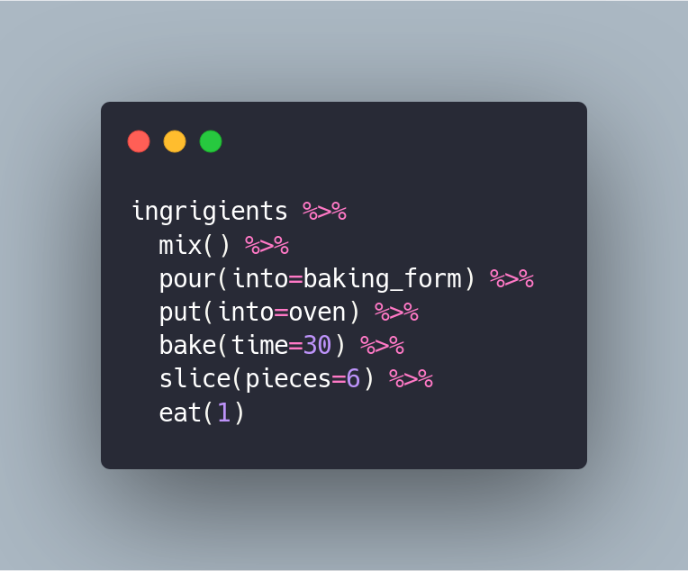I was trying to explain to novices what #rstats {magrittr} pipe does and all I could think of is these two examples