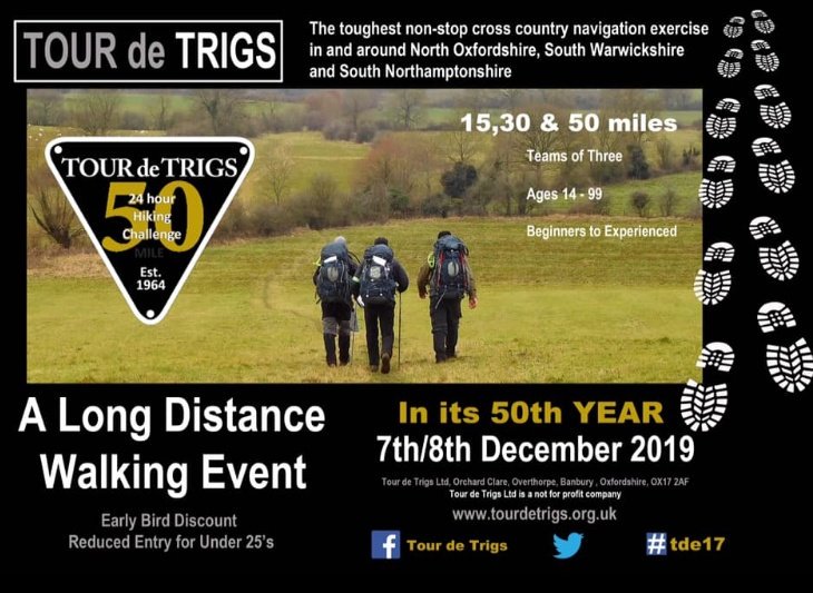 TourdeTrigs's tweet photo. This year is the 50th Tour de Trigs Hike.
Entry is still open for this year's hike, https://t.co/GGSD4dA34f to get your 2019 entry in.
#BMC #orienteering #hillwalking #endurance #oxfordshire #what3words #ldwa #50mile #tentors #britishmountainer #Cotswolds #ordnancesurvey #Hike https://t.co/HU35Ru24fo