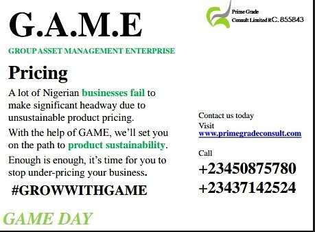 game_primegrade's tweet photo. Are you pricing yourself out of a business?
#knowyourworth
#value
#growwithgame
#game
#lagosisland
#lagosmainland
#product
#pricing https://t.co/nDf0ubg9bO