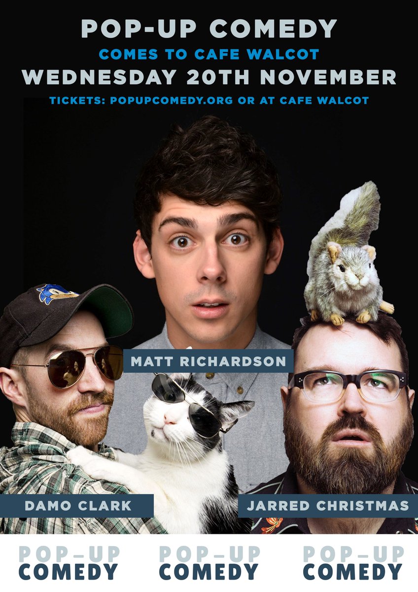 We are excited to announce that we are now working in partnership with renowned comedy promoter Pop-Up Comedy to launch comedy nights at Cafe Walcot. 

Tickets are available now from popupcomedy.org/shows or in person at Cafe Walcot.
