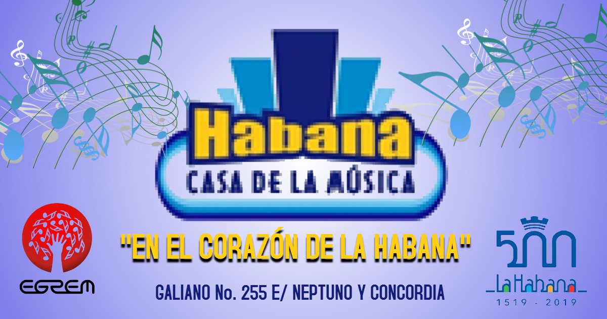 ksamusicahabana's tweet photo. La @CasadelaMsicaH2 ya tiene su perfil oficial en Twitter A partir de este momento síganos y manténgase informado en tiempo real de todo lo que acontece en nuestro centro cultural #Somos @EGREMOFICIAL #EnelcorazondeLaHabana https://t.co/nbpiRPoNBE