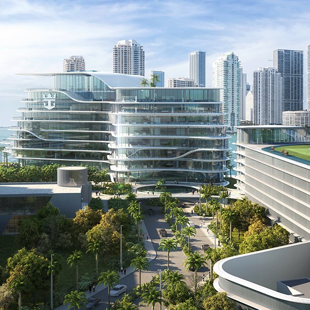 HOKNetwork's tweet image. The design of @RoyalCaribbean's new headquarters at @PortMiami is one of a host of new projects that "push the limits of utilitarian architecture, creating a line of distinguished buildings on downtown Miami’s doorstep." miamiherald.com/news/business/…
