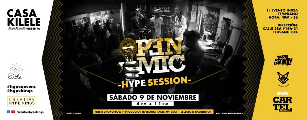 cartelurbano's tweet photo. #CreadoresCriollos | Lo invitamos a una nueva edición de #OpenMicHypeSession, la cita será el 9 de noviembre en @casakilele para disfrutar una tarde llena de shows en vivo, arte, música, talento, energÍa, conexión y cultura.
Toda la info 👉 https://t.co/WnemREisKm. https://t.co/oP57oiwbH7