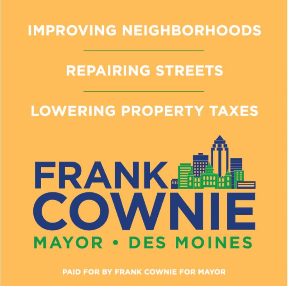 I would like to ask for your vote today. I'm very proud of the progress we have made in Des Moines. I will continue to fight for a sustainable, affordable, and livable city. Thank you for your support.