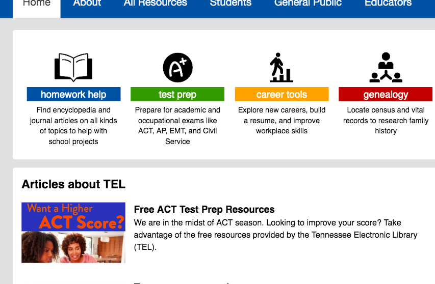bbsLIBandLIFE's tweet photo. ACT season is here.  Look at what is available through TEL on our library webpage. #bbslibandlife  
#librariansaresearchengines https://t.co/cCRl2yo1qm