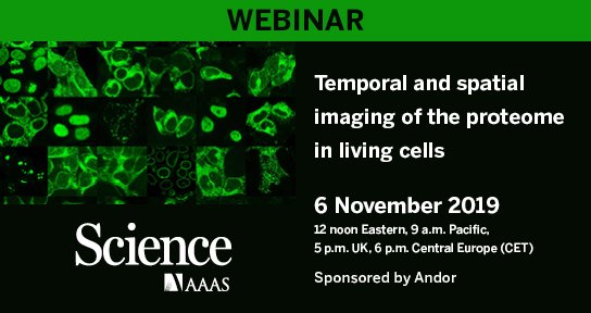 ScienceMagazine's tweet photo. It's not too late to sign up for the next #ScienceWebinars: Temporal and #SpatialImaging of the proteome in living cells
On 11/6 at 12p, join us live and ask your questions of our expert panel! Register today at: https://t.co/EhGR3SXooo #webinar #proteomics https://t.co/2EfedBi9VV