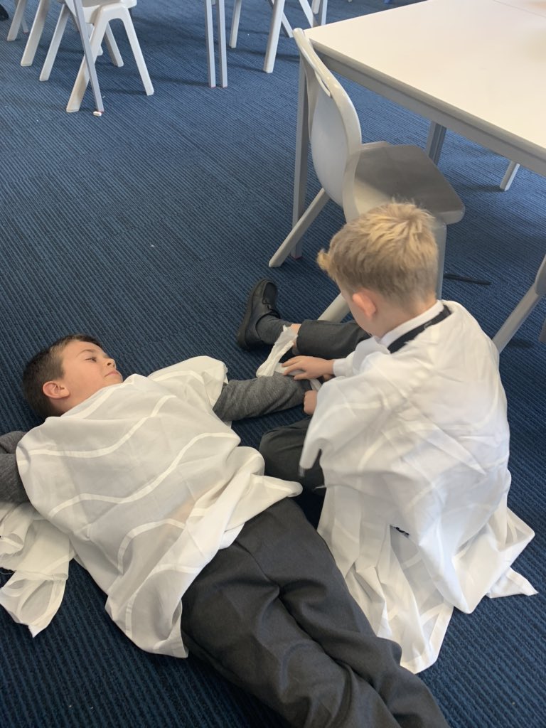 Year 3 had great fun mummifying each other in Humanities! #BGSYear3 #BGSHistory