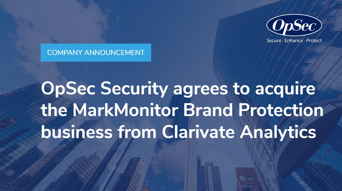 OpSecSecurity's tweet photo. @OpSecSecurity has agreed to acquire the @markmonitor Brand Protection business. Our combination creates the most integrated end-to-end solution for a game-changing online and offline brand protection program. https://t.co/63F3IjHEux
#brandprotection #onlinebrandprotection https://t.co/z5uCywxVME