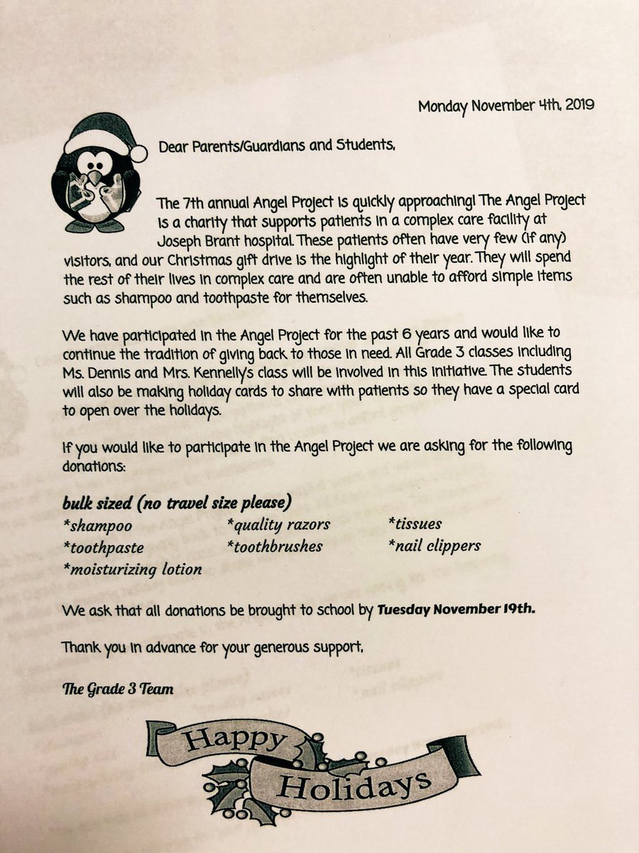 TeamSuperDennis's tweet photo. We chatted about @TheAngelProjec1 this morning. This letter will be going home today. Please donate if you’re able & help these wonderful people 💛 #msdennisavp #avpsrocks #theangelproject https://t.co/P4B3k6DV2e