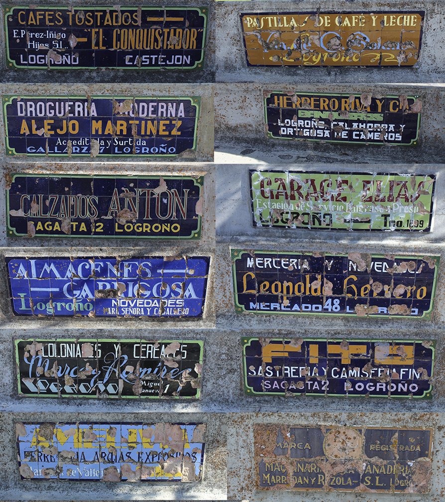 PatrimonioRioja's tweet photo. Los bancos con azulejos publicitarios de comercios de antaño en Pradillo de Cameros. En avanzado estado de deterioro. 🆘 https://t.co/kq48tc8ocw