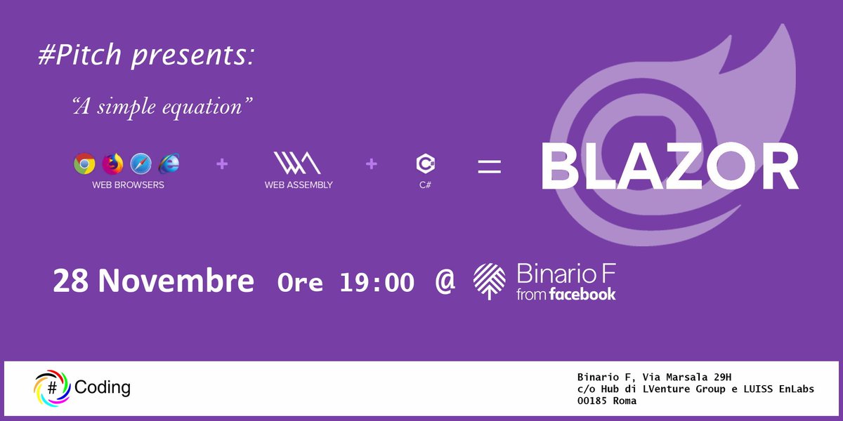 ivanoscifoni's tweet image. Il progetto #Pitch continua, in questo incontro affronteremo Blazor, vedremo come utilizzarlo ed analizzeremo i componenti principali.
Per iscrizione al seguente link : eventbrite.it/e/biglietti-pi…

#SharpCoding #Microsoft #AspNet