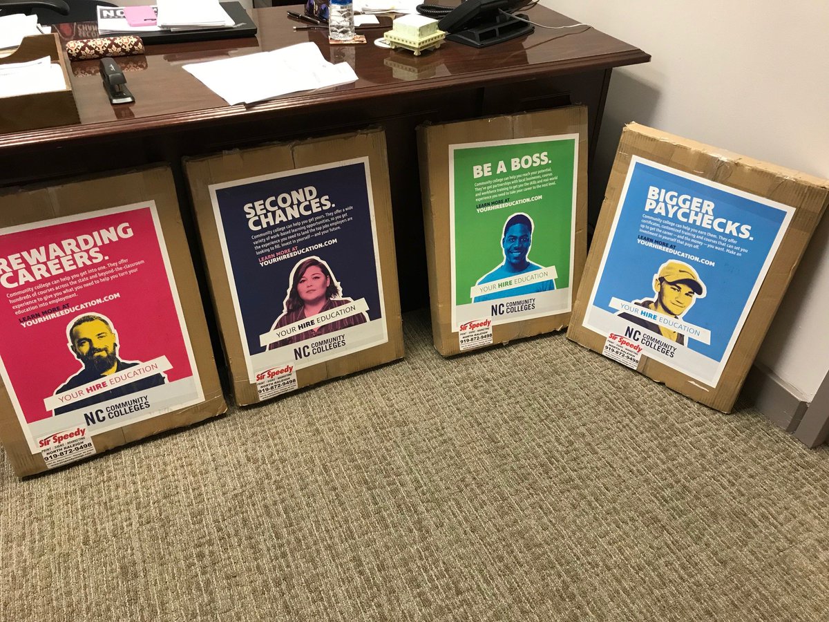 High school counselors attending <a href="/NCSCA/">NC School Counselors</a> conference next week: we've got posters to decorate your offices! Good messages about affordable, accessible higher education for students in NC. #YourHireEducation