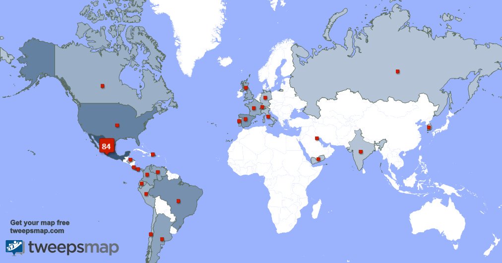 Mis seguidores viven en México(84%),Estados Unidos(6%),Brasil(2%) y más tweepsmap.com/!FCS_Anahuac