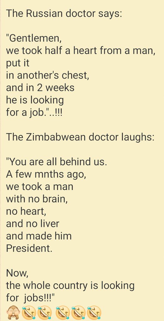 ProfJNMoyo's tweet photo. #GreatHumourFromFiredDoctors
I failed to die alone from laughter. Jobs jobs jobs! https://t.co/HoyqjwGwvp