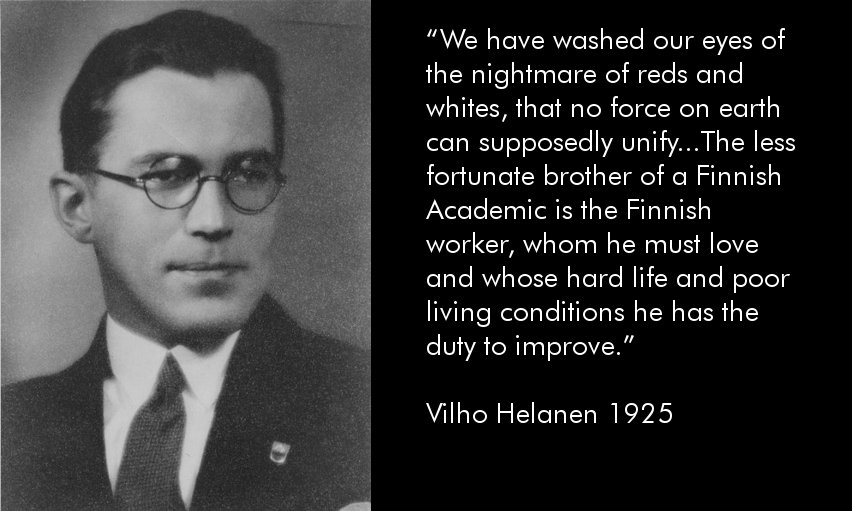 Most AKS members were from the educated middle-class. They supported class collaboration and flirted with non-Marxist socialism. The Finnish workers had to be won back when they had grown embittered after losing the civil war. A new slogan of “White Socialism” was developed. 23/