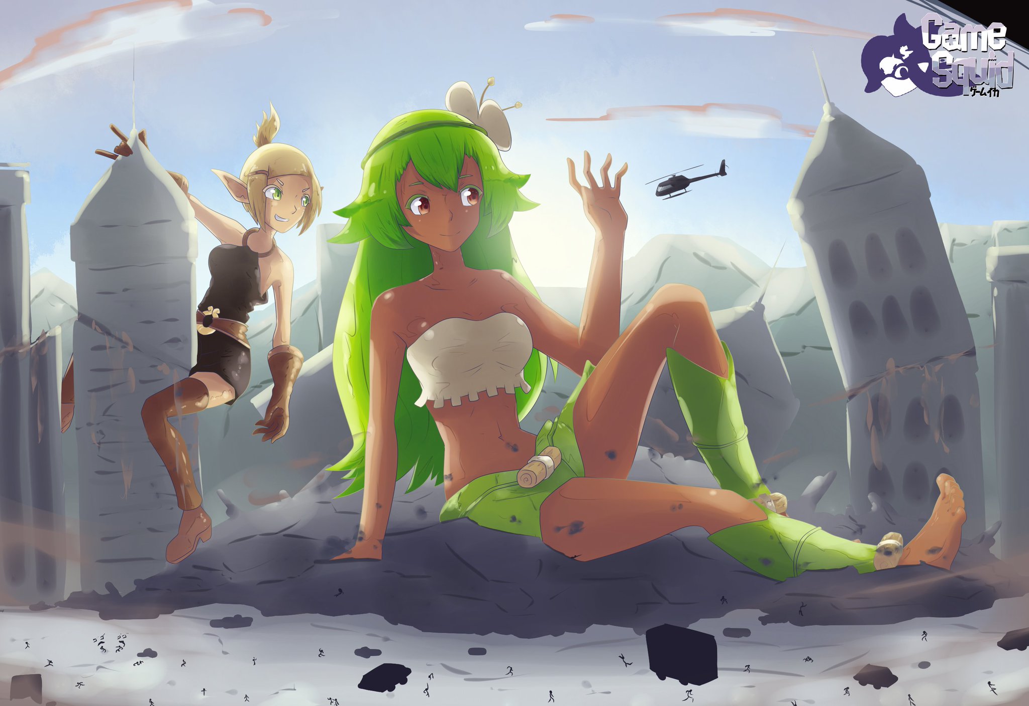 “Commissioned by @kinkaras.
A Wakfu picture with Amalia and Evangel...