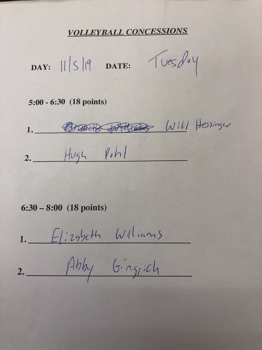 HempVarsityClub's tweet photo. Today’s (11/5/19) Girls Vball State Playoff Concession Shift Reminder https://t.co/2yGdQbHASb