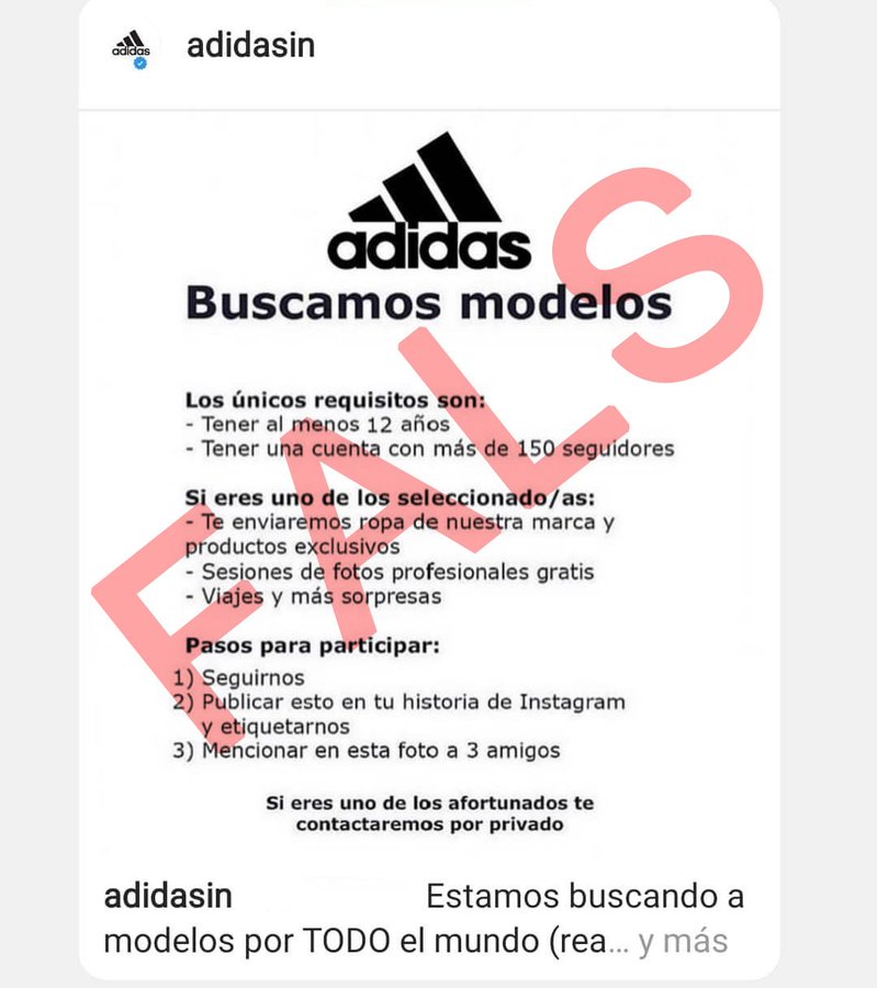 Alertan de una estafa en Instagram utiliza a la marca Adidas