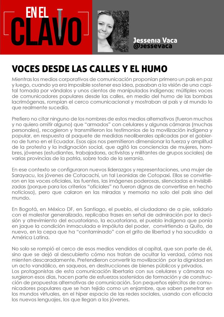 ClavoEc's tweet photo. ARTÍCULO #EnElClavoEC :
VOCES DESDE LAS CALLES Y EL HUMO por @jessevaca

#Opinión #Debate #Izquierdas #Propuestas #Coyuntura #Política https://t.co/8slw8mDFBJ