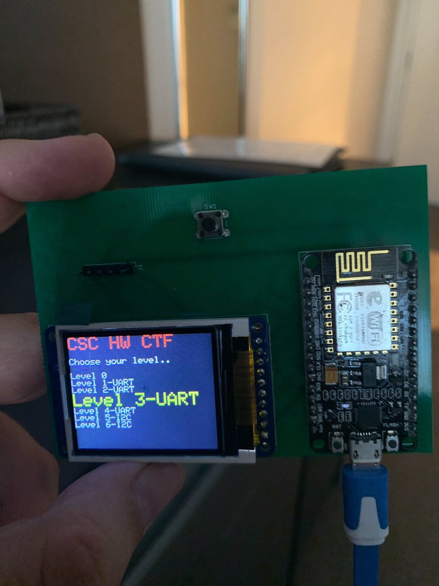 kylieengineer's tweet photo. This is so cool - a hardware CTF. Flags need to be found through UART, I2C. I think once we’ve recovered from this initial build @silviocesare will probably start selling &amp; hosting this through @infosectcbr 😁 https://t.co/ExBoKsZrlL
