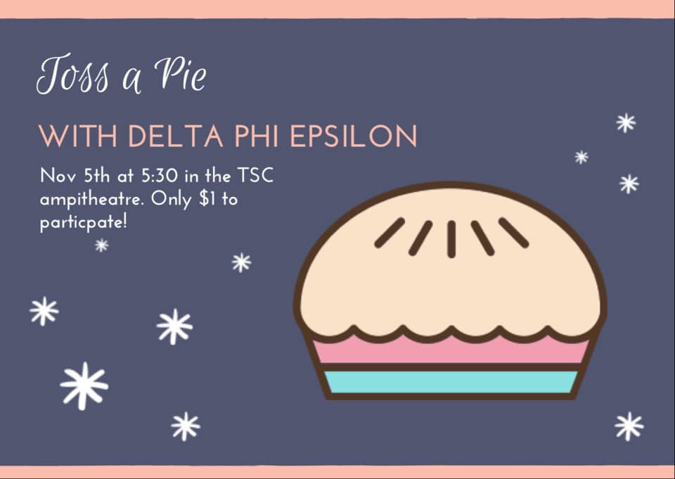 TSUDPHIE's tweet photo. ✨Come out to toss a pie at some of your favorite organization presidents and professors, today at 5:30pm!!✨ https://t.co/cV2RZmZBLG