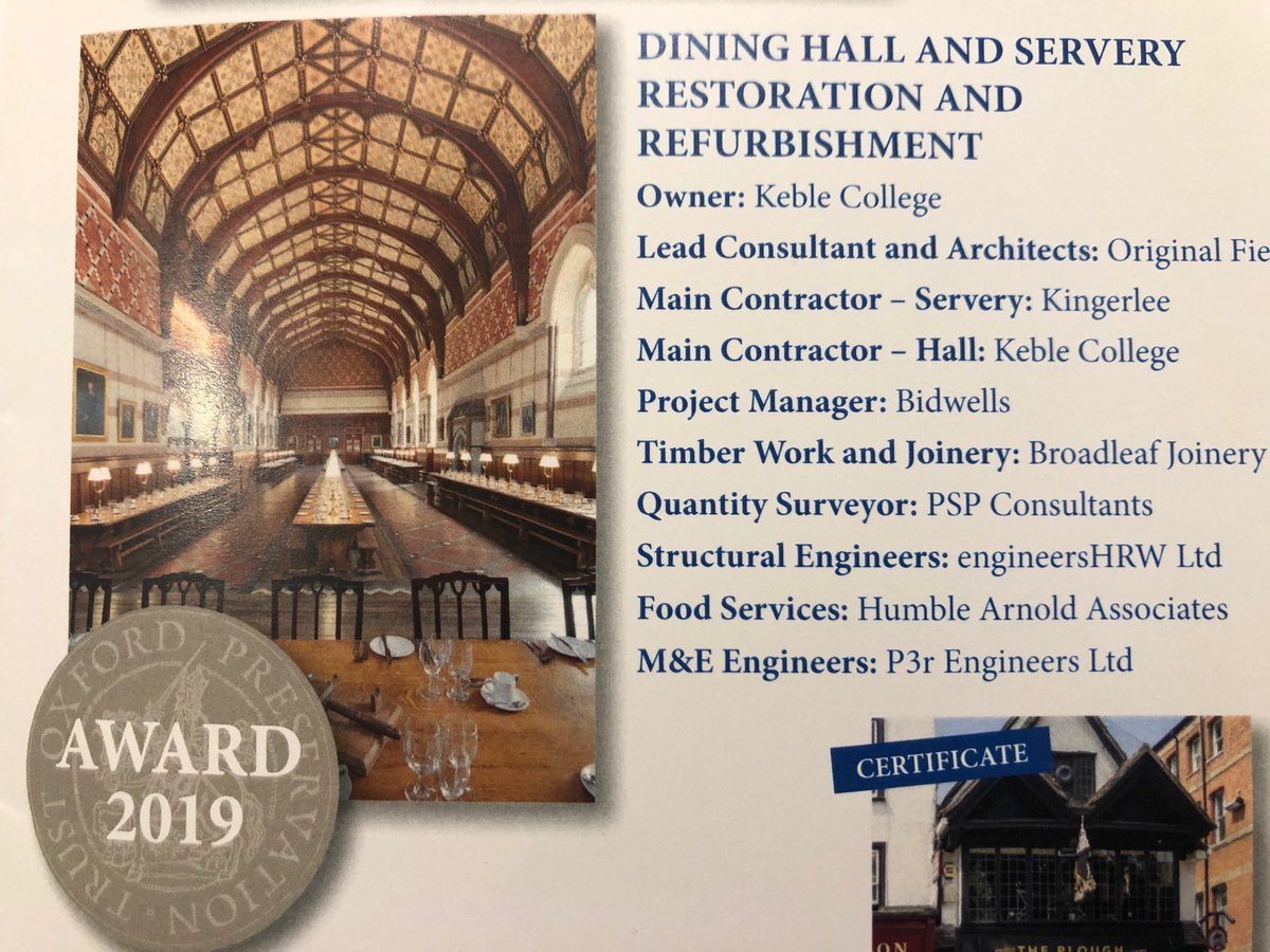 Oxford Preservation Trust Large Building Conservation Award 2019. Congratulations to all the team. ⁦<a href="/KebleAlumni/">Keble College Alumni</a>⁩ #opt2019