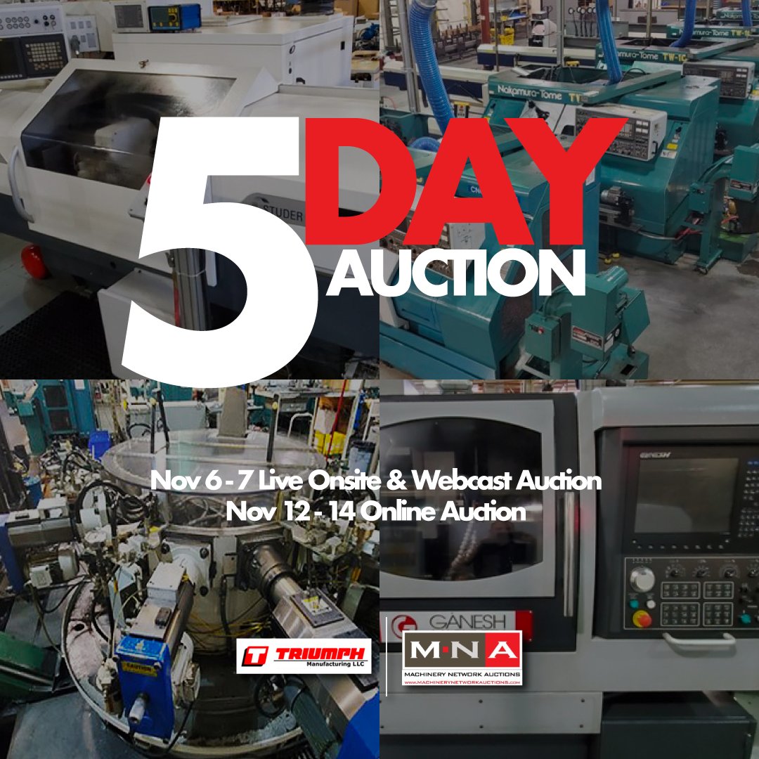 Machinery Network (@machnetwork_) on Twitter photo Don’t miss this chance! Join our huge 5-day auction with over 3,500 items featuring CNC & Multi-Spindle Screw Machines, CNC Swiss-Type Lathes, CNC Vertical Machining Centers, and more!
Register now: fal.cn/34UOo
Contact us: 818-465-6700 / info@machinerynetwork.com Don’t miss this chance! Join our huge 5-day auction with over 3,500 items featuring CNC & Multi-Spindle Screw Machines, CNC Swiss-Type Lathes, CNC Vertical Machining Centers, and more!
Register now: fal.cn/34UOo
Contact us: 818-465-6700 / info@machinerynetwork.com