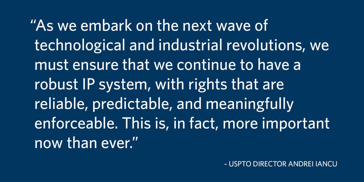 uspto's tweet photo. USPTO Director Andrei Iancu talked on #IP, #AI, and the next industrial revolution at @EPOorg's #EPOPIC event last week.
Read his full remarks: https://t.co/t7bNTf1QhC. https://t.co/lE3nHYYFCg