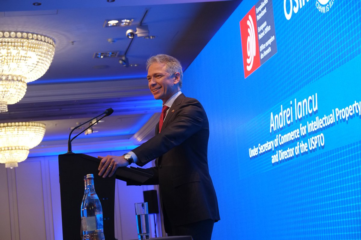 uspto's tweet photo. USPTO Director Andrei Iancu talked on #IP, #AI, and the next industrial revolution at @EPOorg's #EPOPIC event last week.
Read his full remarks: https://t.co/t7bNTf1QhC. https://t.co/lE3nHYYFCg