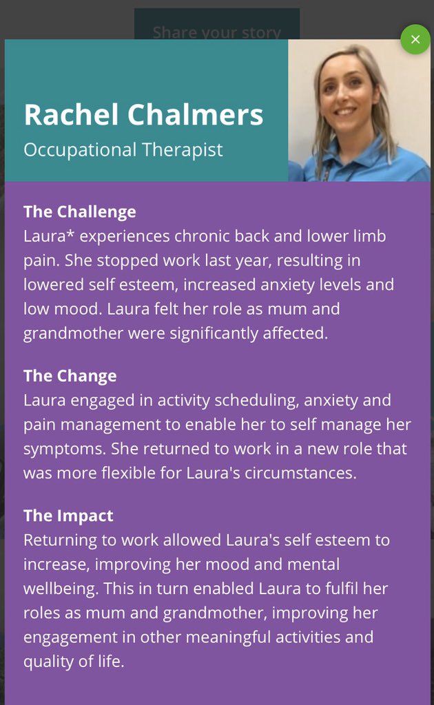 lkerrOTahp's tweet photo. Another one of our fantastic OTs Rachel sharing on RCOT story wall! #OTWeek2019 #SmallChangeBigImpact @eastayrshireOT https://t.co/nNRJOrDMh5