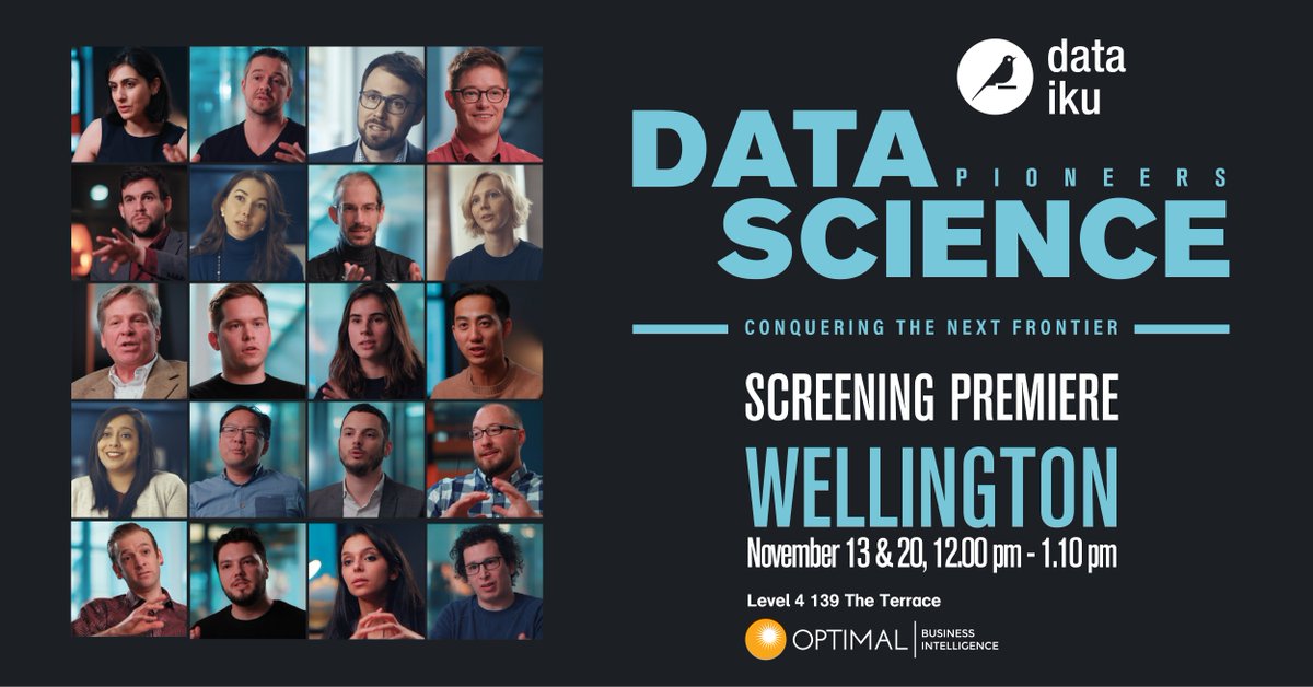 Still space in our free Nov 20 screening of the Data Science Pioneers documentary, but Nov 13 is full!  So popular ;-)
bit.ly/2BTryAD

#datascience #DataPioneers #DataScienceDocumentary #Dakaiku #EnterpriseAI #data #analytics #Wellington #NZ #free