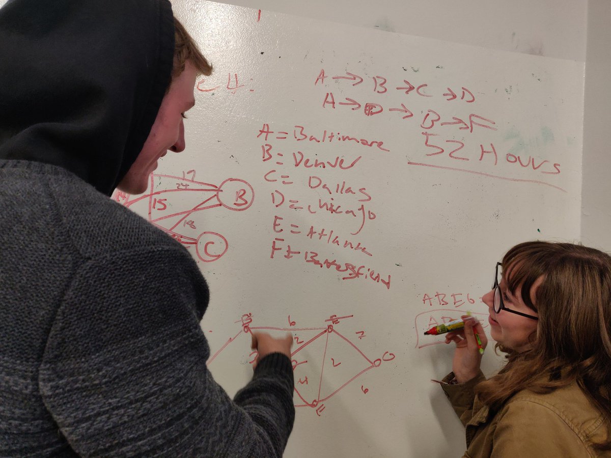AnanyaRabeyaDTS's tweet image. Couldn&apos;t have asked for a better start to #GraphTheory #NetworkFlows. Students are excited about using #algorithms to plan #GPS routes, shipping distribution. Next up, we will solve #Scheduling, #ComputerNetwork, &amp;amp; #RadioStationFrequencies conflicts. #AppliedMath @DTSchoolSeattle