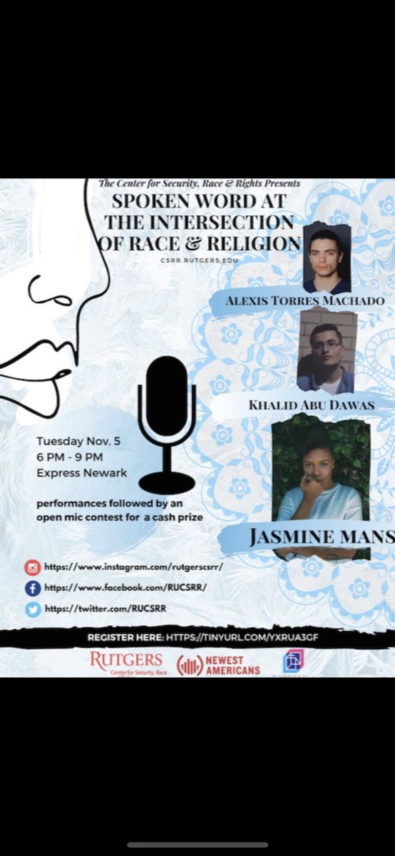 At Express Newark in room 213 for an amazing evening of poetry. SpokenWprd at the intersection of race and religion. Come thru #RU