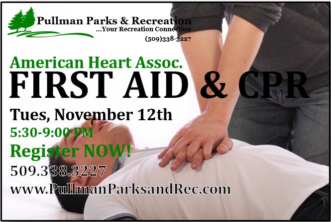 Pullman Parks, Facilities &amp; Recreation is offering an American Heart Association First Aid &amp; CPR class!
Register with Pullman Parks &amp; Recreation by calling 509-338-3227 or online at pullmanparksandrec.com.

#PullmanRec #Certified