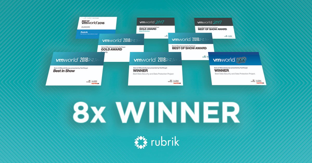 rubrikInc's tweet photo. Honored to receive our 8th #BestofVMworld award with LKAB for Best Data Security &amp; Data Protection Project. #DataControlForTheWin #VMworld🏆 https://t.co/FVVUwsJzuo