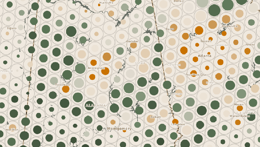 Esri's tweet photo. Discover a new way to visualize your data using Wurman Dots - now available in #ArcGIS. Learn more about this symbology style from the '60s here: https://t.co/YcG7Ephvdn #DataViz #Maps https://t.co/LLvVZ42mBM