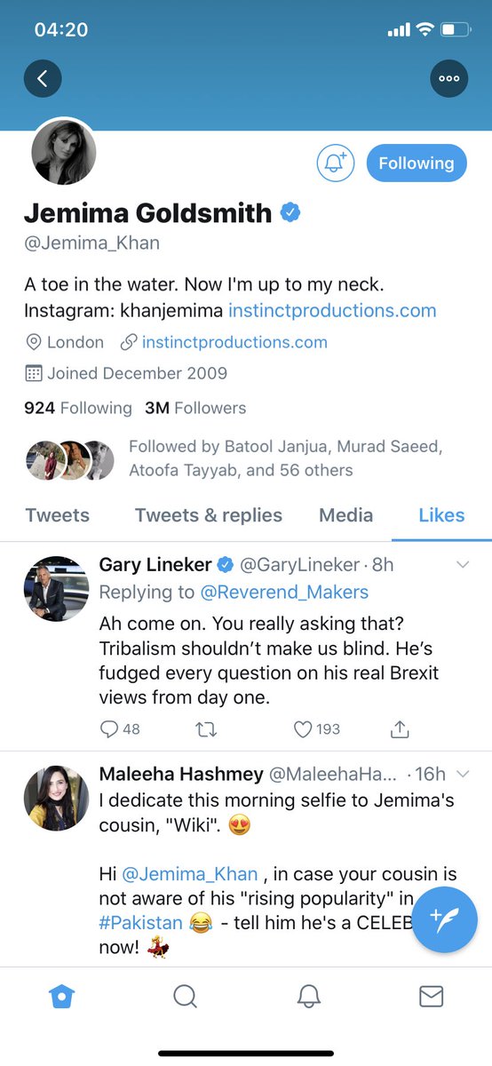 HassanShakoori's tweet image. @MaleehaHashmey #2ndLike of JemimaGoldsmith’s twitter account was ur tweet #Wao Have a look #Screenshot went perfect