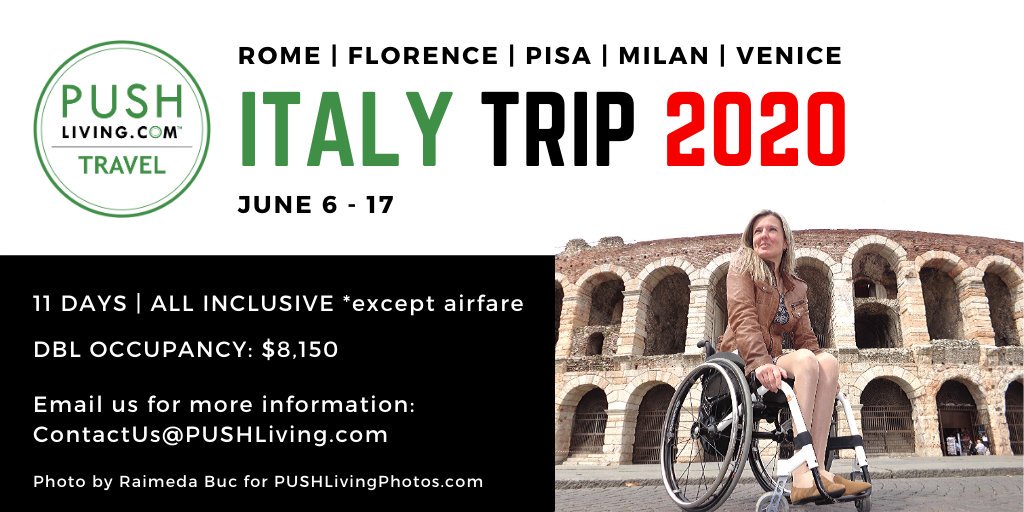ANNOUNCING the official dates for our PUSHLiving Travel Italy Tour 2020! 

#TravelTuesday

Email us at ContactUs@PUSHLiving.com for more info!

#AccessibleTravel
#AccessibleTourism
#AccessibleDestination
#AccessibleLifestyle
#TravelForAll
#WheelchairTravel
#InclusiveTravel